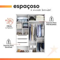 Guarda Roupas Casal 2 Portas De Correr Com Espelho 100% Mdf 3 Gavetas Ravena Branco - 5