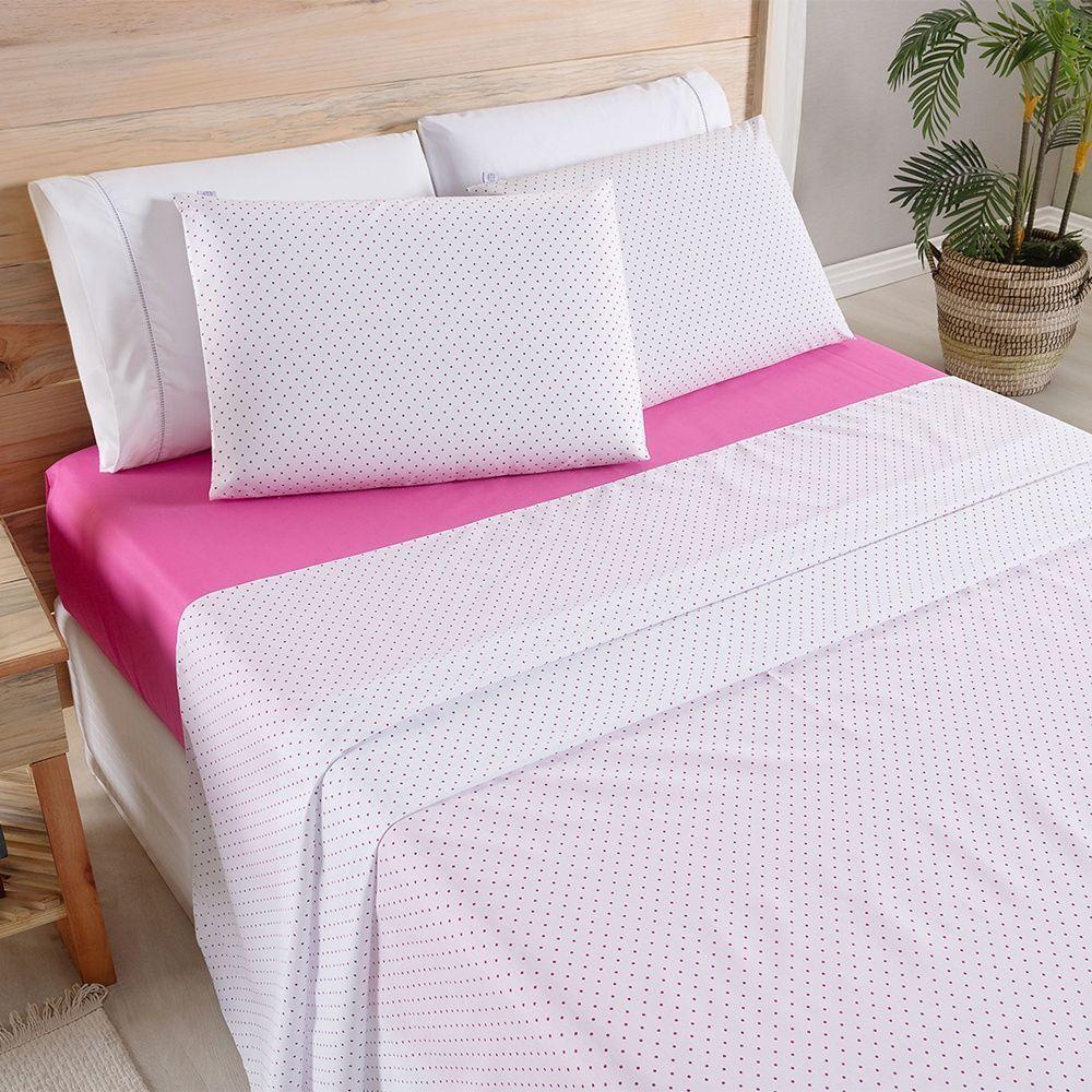 Jogo De Lençol 4 Peças Queen Percal 180 Fios Homme 60% Algodão 40% Poliéster - Polka Pink - 3