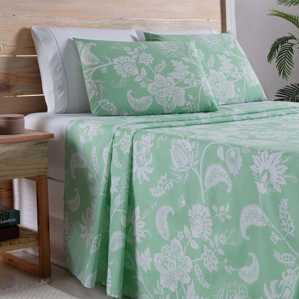 Jogo De Lençol 4 Peças Queen Percal 180 Fios Homme 60% Algodão 40% Poliéster - Jade Verde - 4