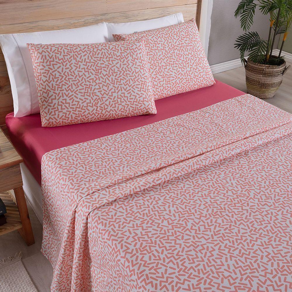 Jogo De Lençol 4 Peças Queen Percal 180 Fios Homme 60% Algodão 40% Poliéster - Gummy Pink - 5