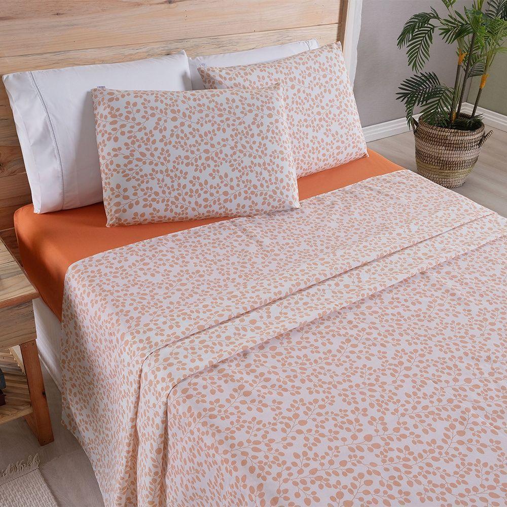 Jogo De Lençol 4 Peças King Percal 180 Fios Homme 60% Algodão 40% Poliéster - Lilith Laranja - 7