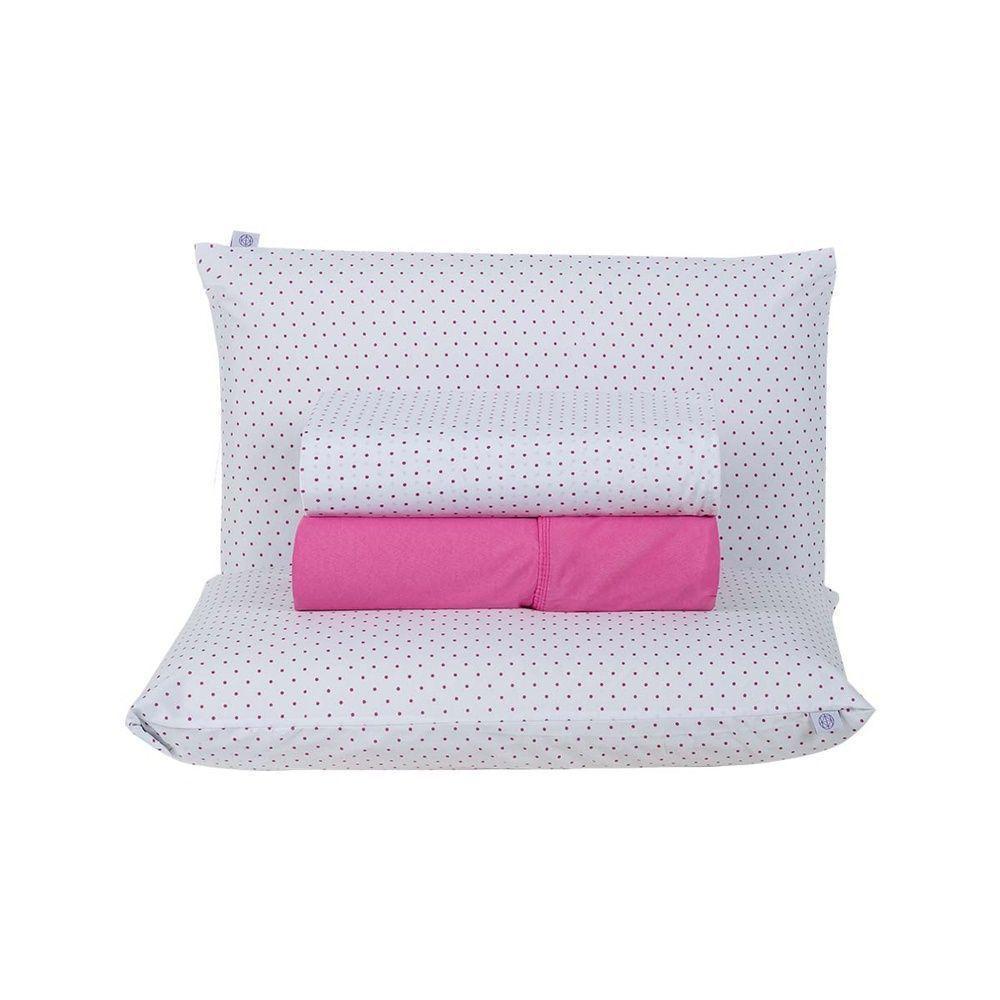 Jogo De Lençol 4 Peças Casal Percal 180 Fios Homme 60% Algodão 40% Poliéster - Polka Pink - 1