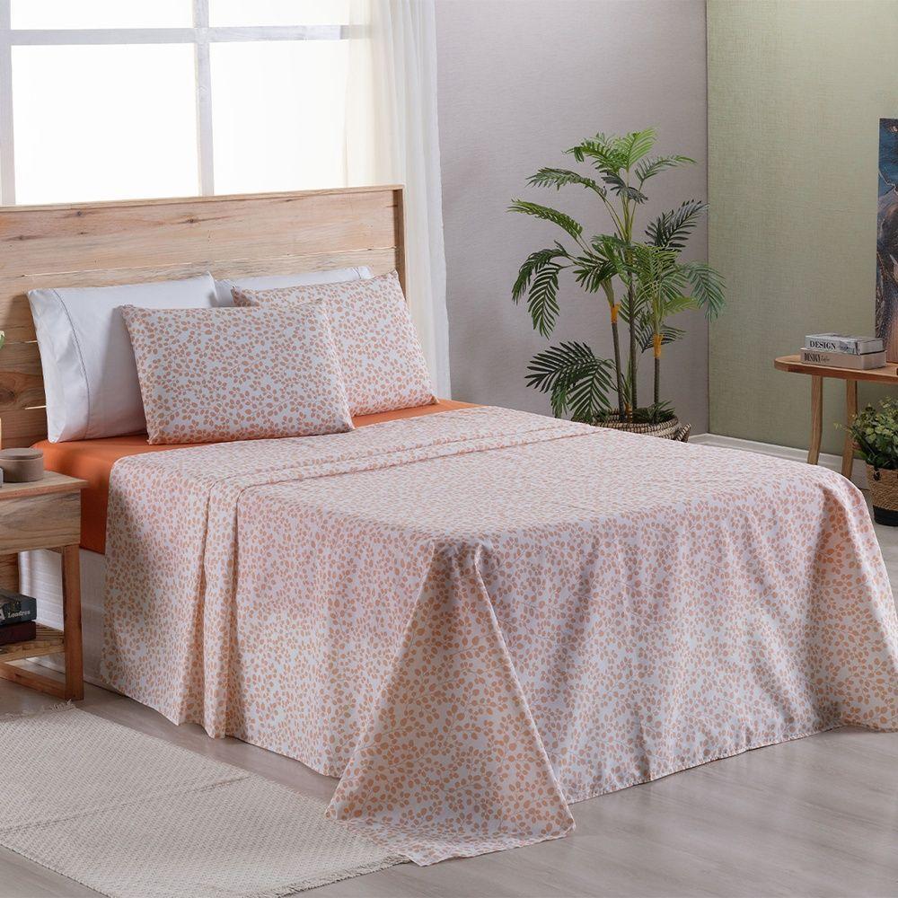 Jogo De Lençol 4 Peças Casal Percal 180 Fios Homme 60% Algodão 40% Poliéster - Lilith Laranja - 2