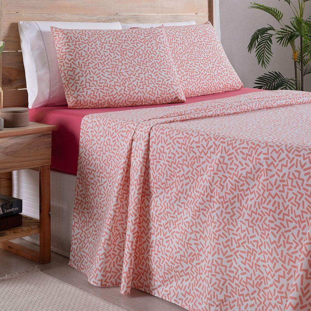 Jogo De Lençol 4 Peças King Percal 180 Fios Homme 60% Algodão 40% Poliéster - Gummy Pink - 4
