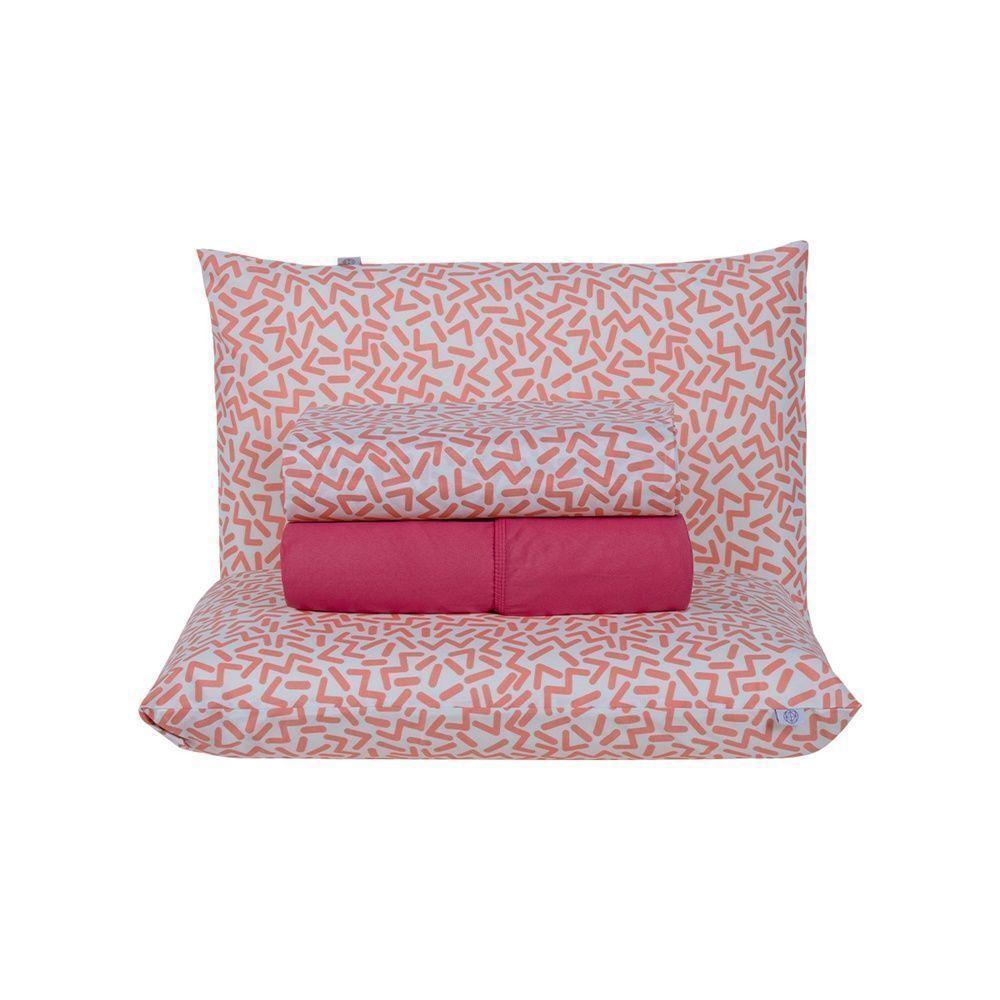 Jogo De Lençol 4 Peças King Percal 180 Fios Homme 60% Algodão 40% Poliéster - Gummy Pink - 1