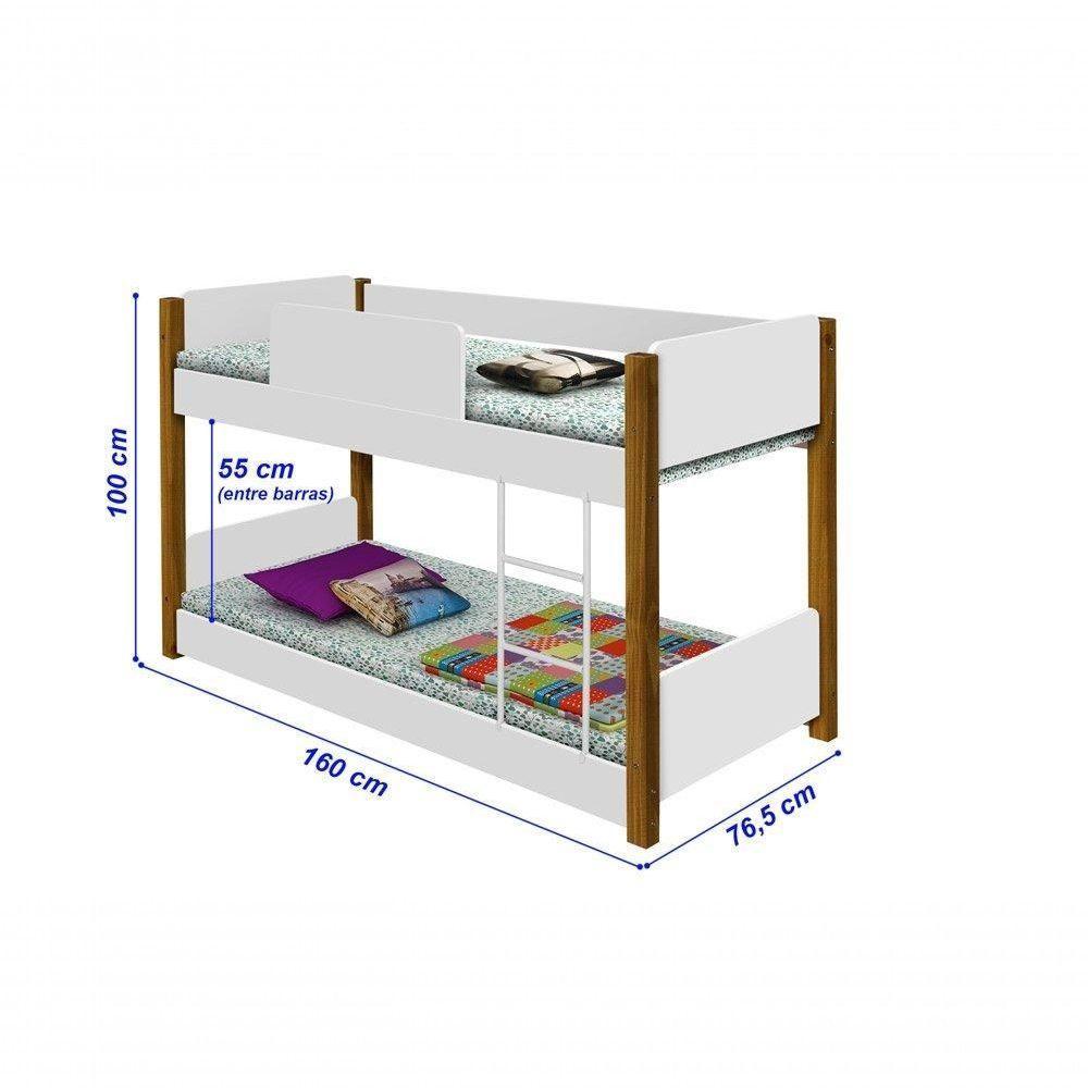 Beliche Infantil/Juvenil Valentina Branco/Mel Com Pés De Madeira Com 2 Colchões - 2