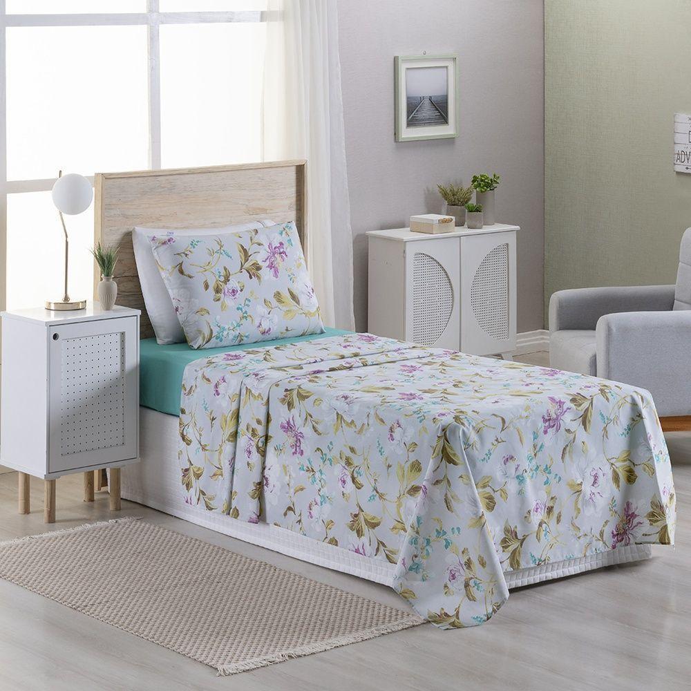 Jogo De Lençol 3 Peças Solteiro Percal 180 Fios Homme 60% Algodão 40% Poliéster - Vivace Cinza - 2