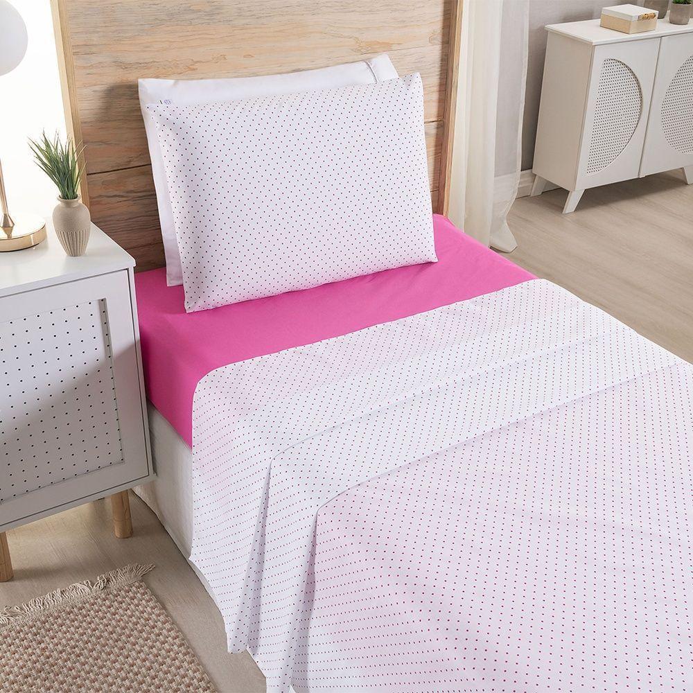 Jogo De Lençol 3 Peças Solteiro Percal 180 Fios Homme 60% Algodão 40% Poliéster - Polka Pink - 4