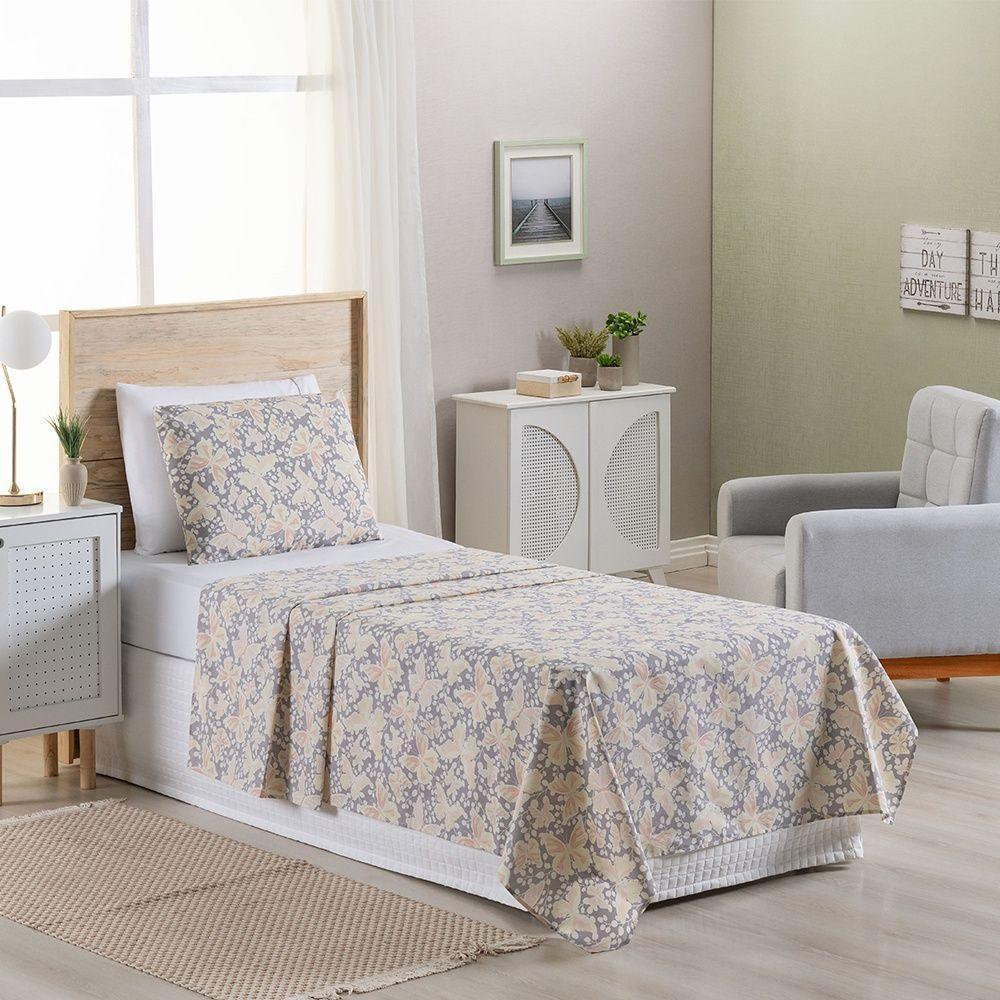 Jogo De Lençol 3 Peças Solteiro Percal 180 Fios Homme 60% Algodão 40% Poliéster - Peplum Salmão - 2