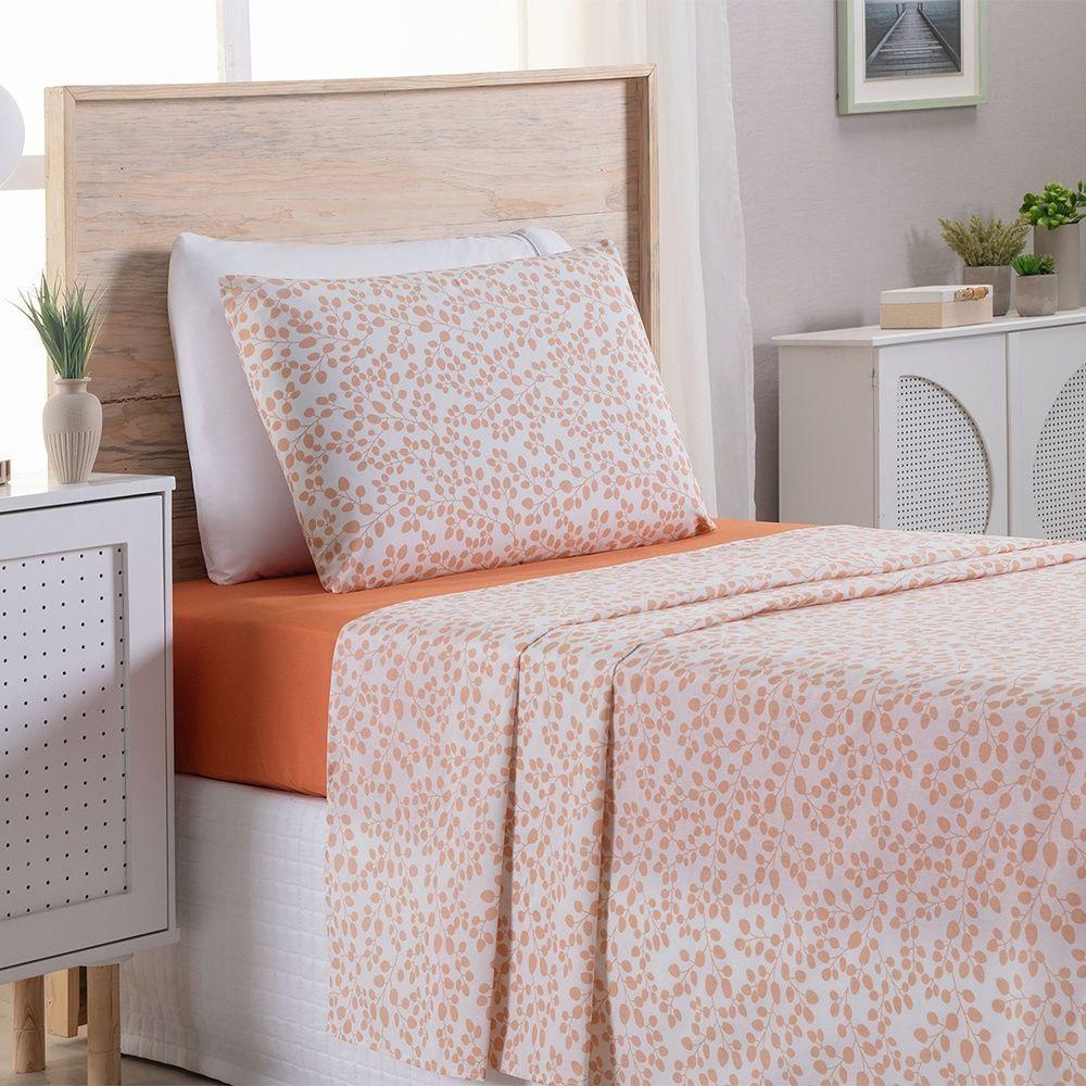 Jogo De Lençol 3 Peças Solteiro Percal 180 Fios Homme 60% Algodão 40% Poliéster - Lilith Laranja - 3