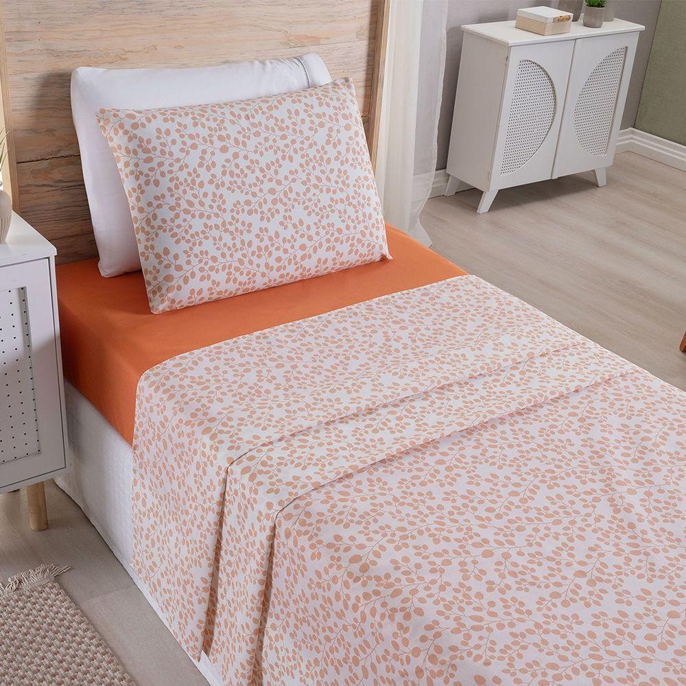 Jogo De Lençol 3 Peças Solteiro Percal 180 Fios Homme 60% Algodão 40% Poliéster - Lilith Laranja - 4