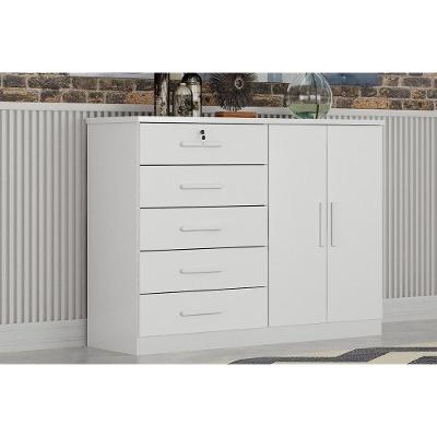 Cômoda Space Solteiro 5 Gavetas e 2 Portas em MDF com Puxador em MDF Branco Neve