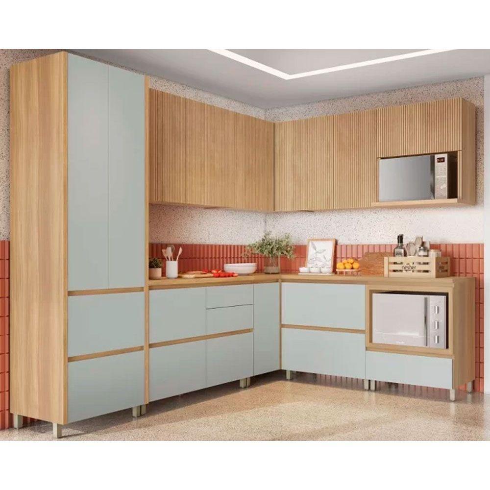 Cozinha Modulada Nesher Rainha Gourmet 9 Peças (4aéreos+4balcões+1paneleiro) C9p34 Nature-verde-nesher - 1