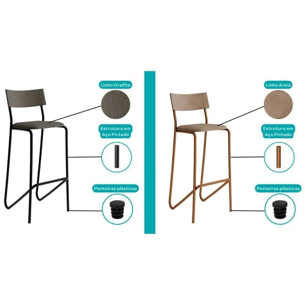 Kit 2 Banquetas Sala Jantar Atlas 1747 2 Un Preto-linho Grafite-courano Preto - Carraro - 3