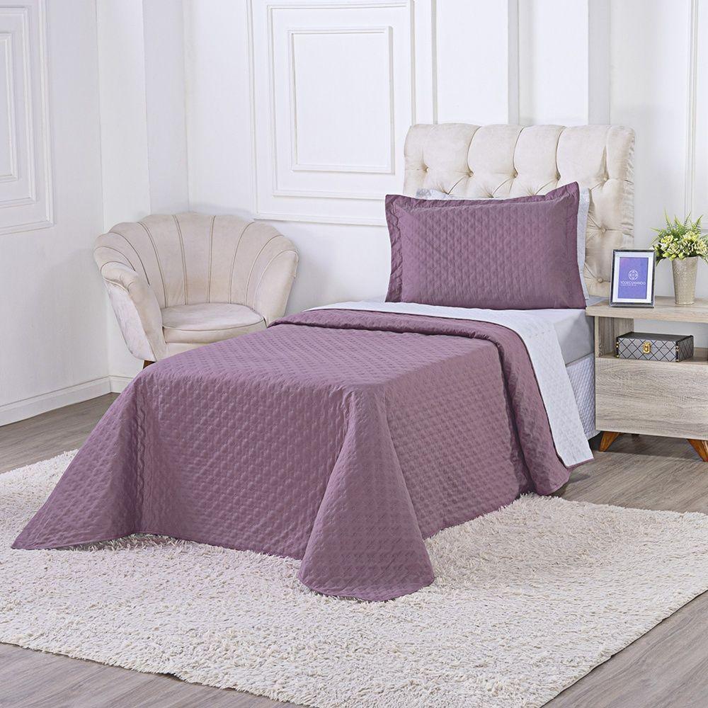 Kit Cobre Leito Milão Solteiro 2 Peças 100% Poliéster - Rose Cassis / Branco - 3