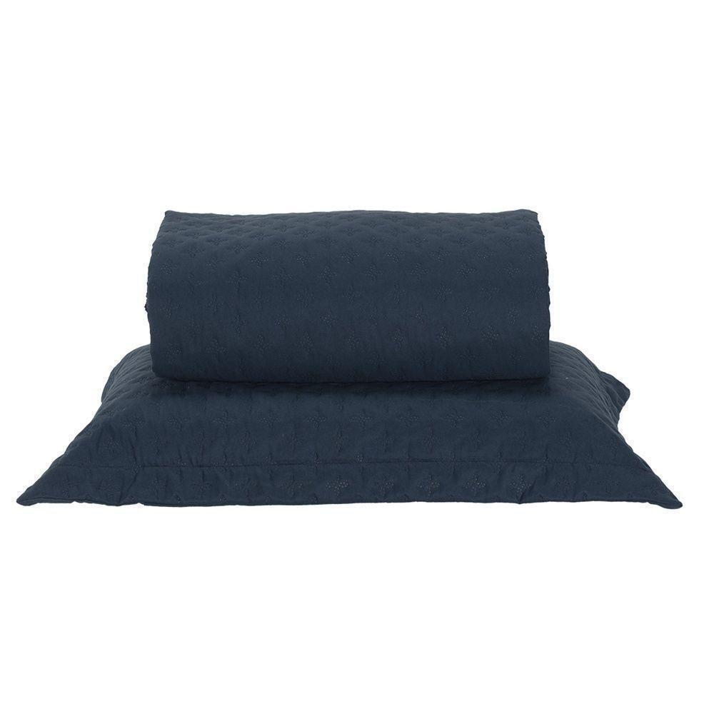 Kit Cobre Leito Milão Solteiro 2 Peças 100% Poliéster - Petroleo / Branco - 1