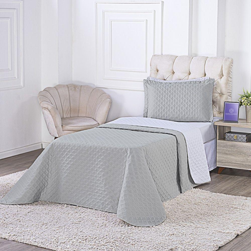 Kit Cobre Leito Milão Solteiro 2 Peças 100% Poliéster - Linho / Branco - 2