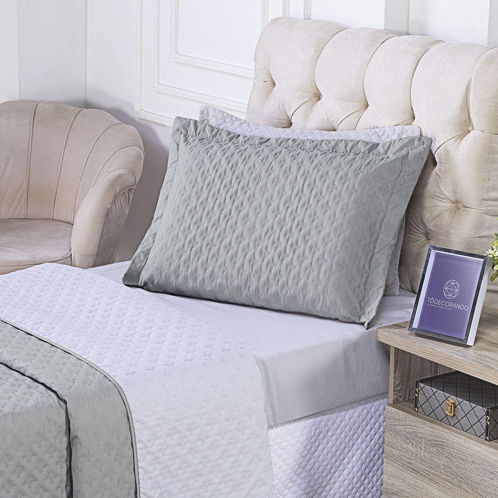 Kit Cobre Leito Milão Solteiro 2 Peças 100% Poliéster - Linho / Branco - 3