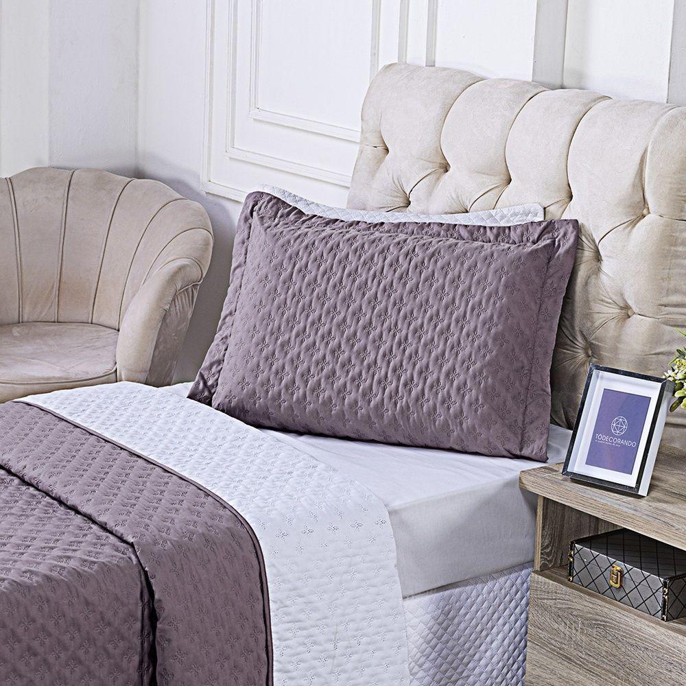 Kit Cobre Leito Milão Solteiro 2 Peças 100% Poliéster - Lavanda / Branco - 2