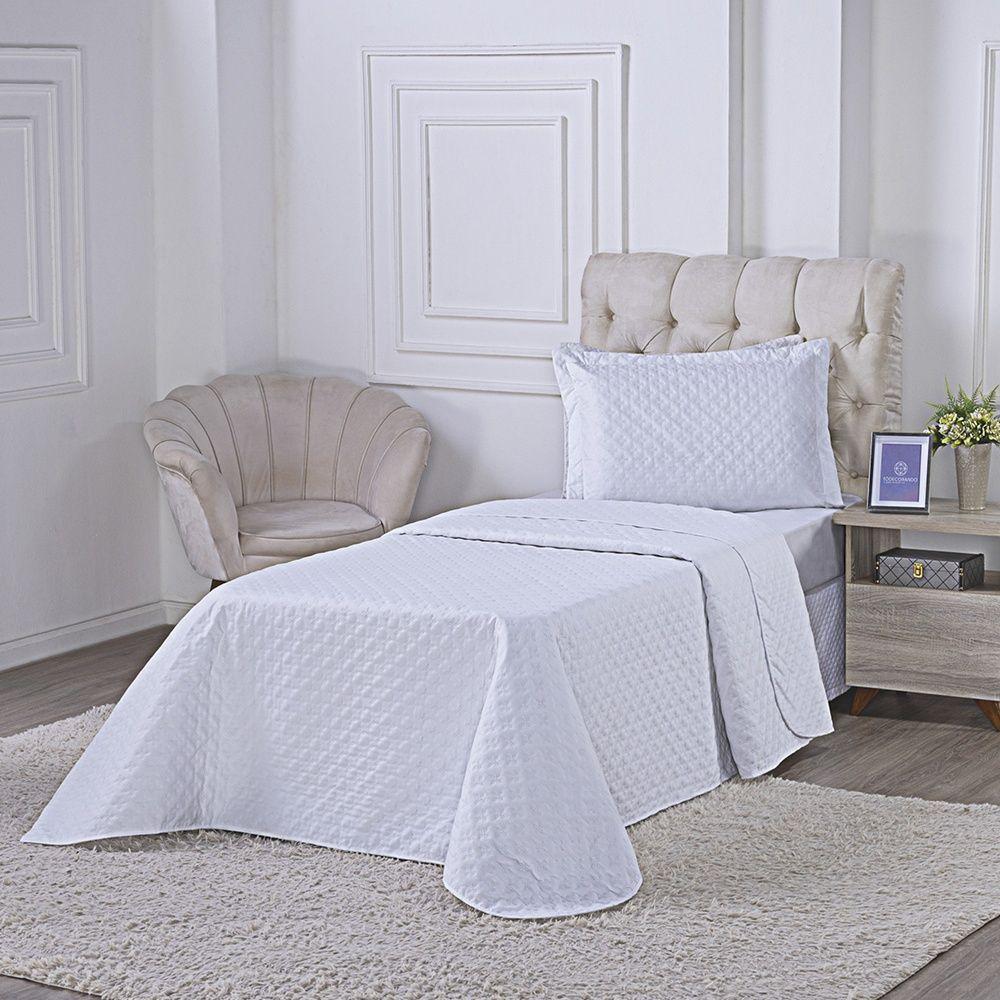 Kit Cobre Leito Milão Solteiro 2 Peças 100% Poliéster - Branco/branco - 2