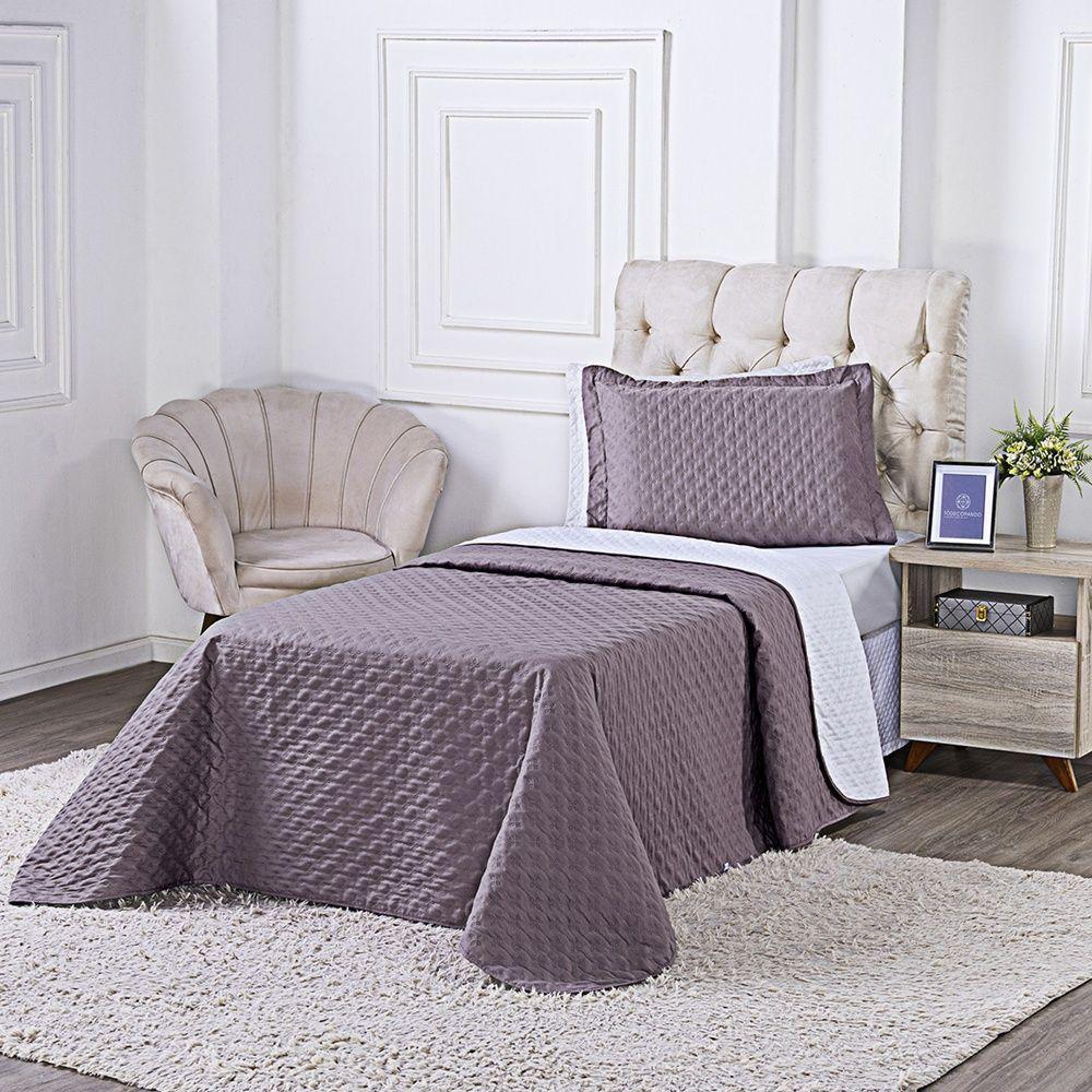 Kit Cobre Leito Milão Solteiro 2 Peças 100% Poliéster - Lavanda / Branco - 3