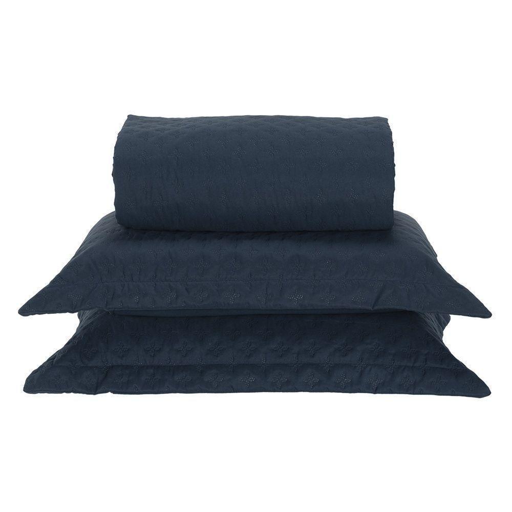 Kit Cobre Leito Milão Queen 3 Peças 100% Poliéster - Petroleo / Branco - 1