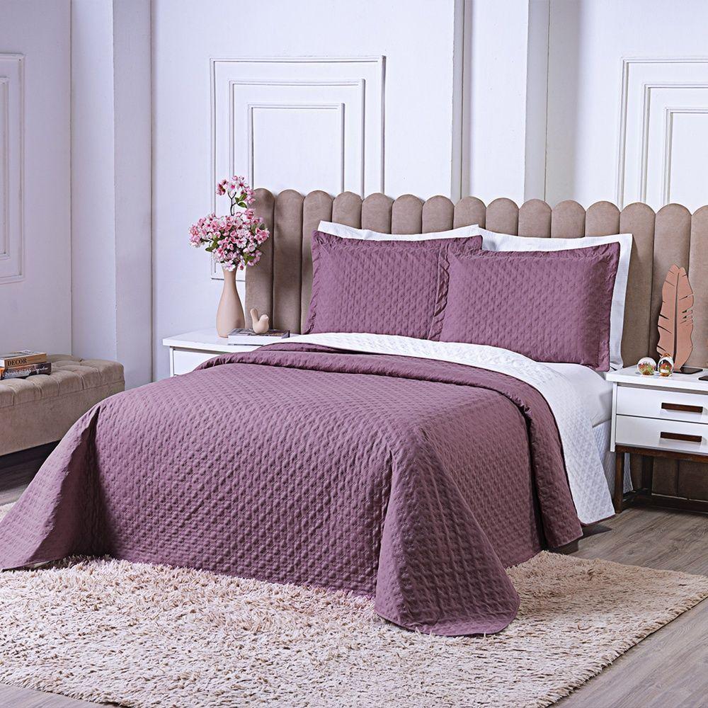 Kit Cobre Leito Milão Casal 3 Peças 100% Poliéster - Rose Cassis / Branco - 4