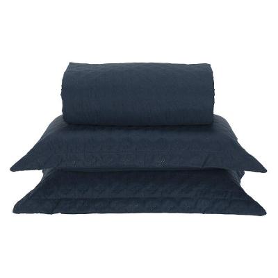 Kit Cobre Leito Milão Casal 3 Peças 100% Poliéster - Petroleo / Branco