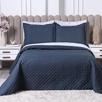 Kit Cobre Leito Milão Casal 3 Peças 100% Poliéster - Petroleo / Branco - 5