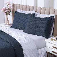 Kit Cobre Leito Milão Casal 3 Peças 100% Poliéster - Petroleo / Branco