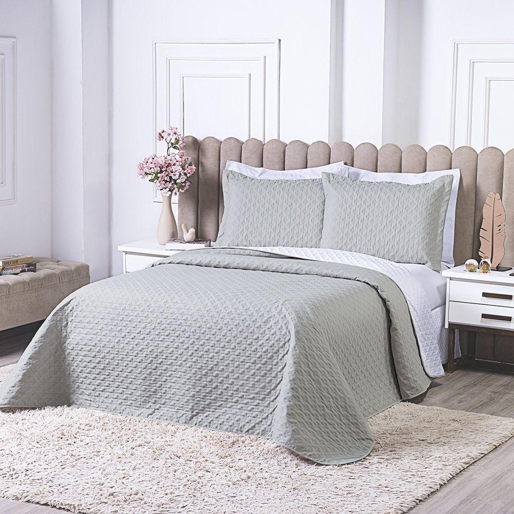 Kit Cobre Leito Milão Casal 3 Peças 100% Poliéster - Linho / Branco - 3