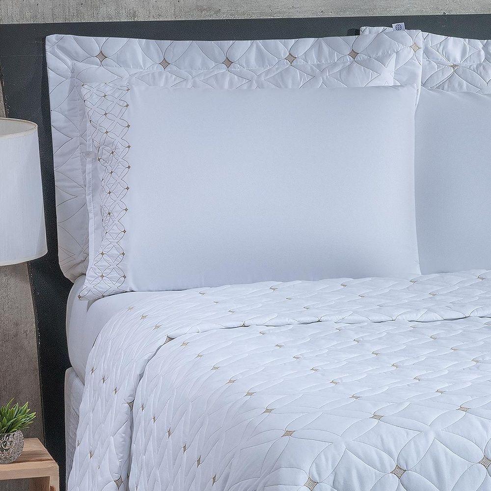 Kit Cobre Leito 6 Peças Casal Ideale Percal 200 Fios 100% Poliéster - Branco/cáqui - 2