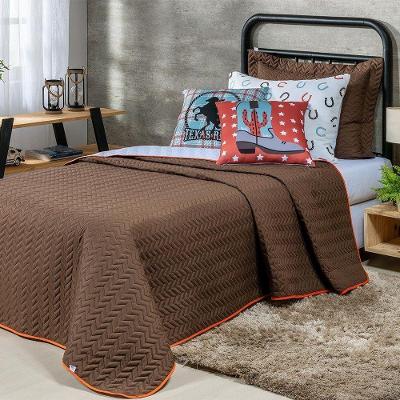 Kit Cobre Leito 5 Peças Solteiro Colorful To Decorando 100% Poliéster - Texas Marrom