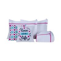 Kit Cobre Leito 5 Peças Queen Inove Percal 200 Fios 100% Poliéster - Love Branco/pink - 1