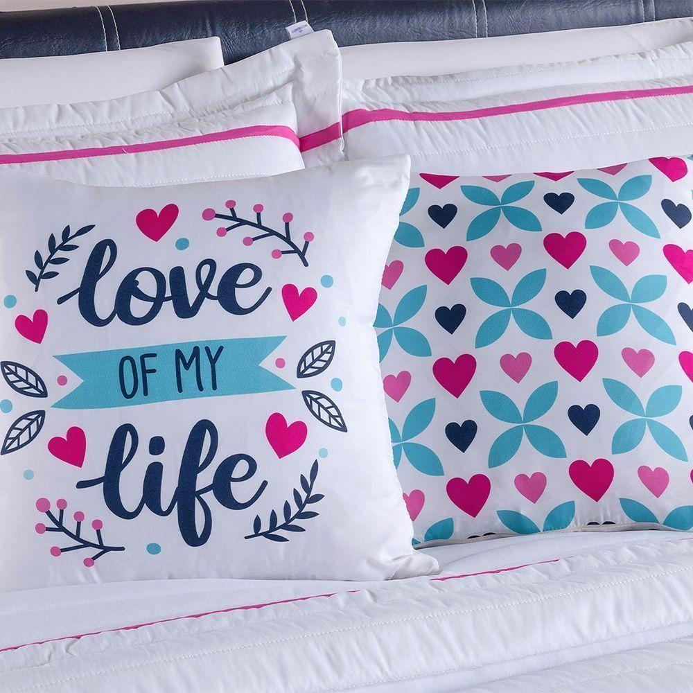 Kit Cobre Leito 5 Peças Queen Inove Percal 200 Fios 100% Poliéster - Love Branco/pink - 8