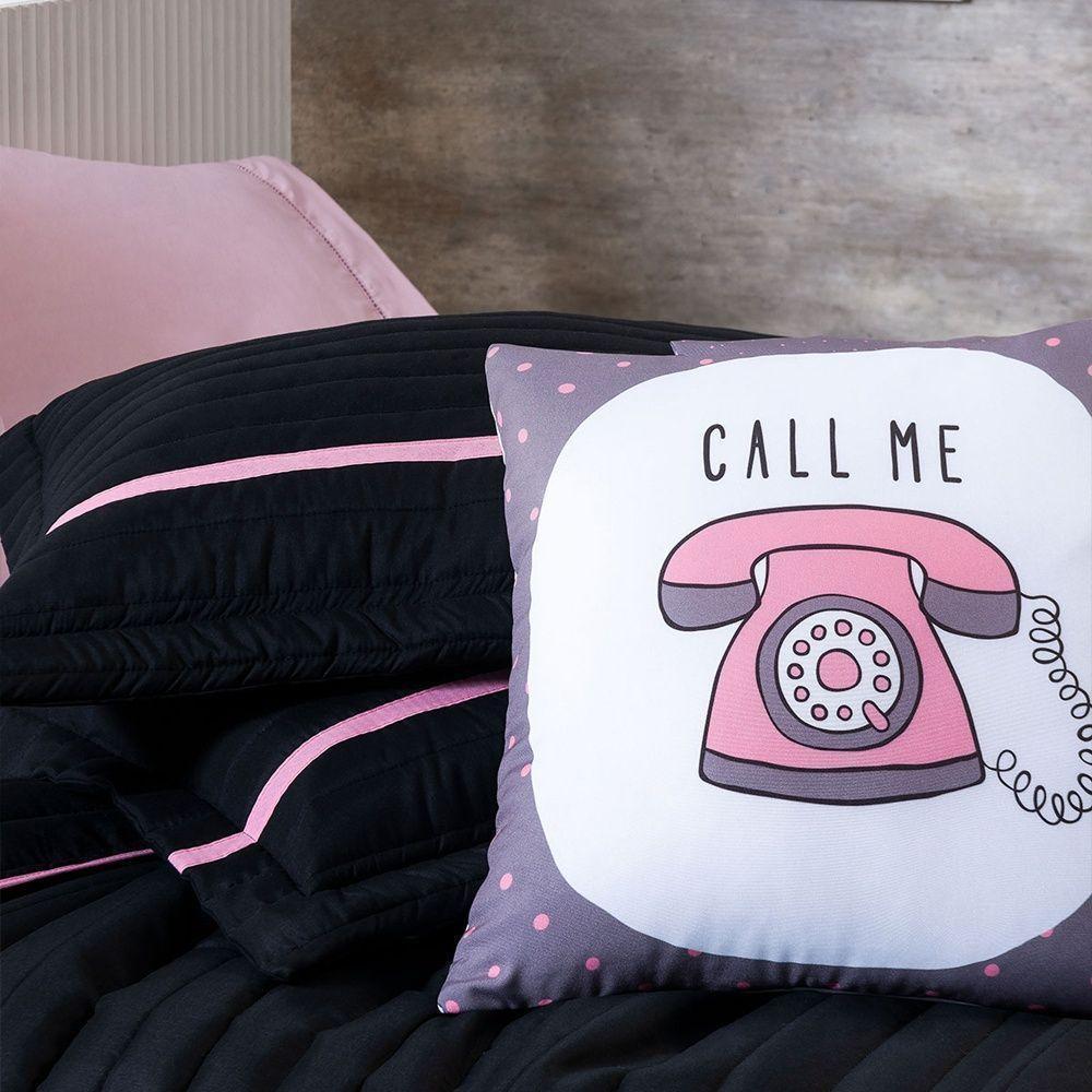 Kit Cobre Leito 5 Peças Queen Inove 100% Poliéster - Call Me Preto/rosa - 4