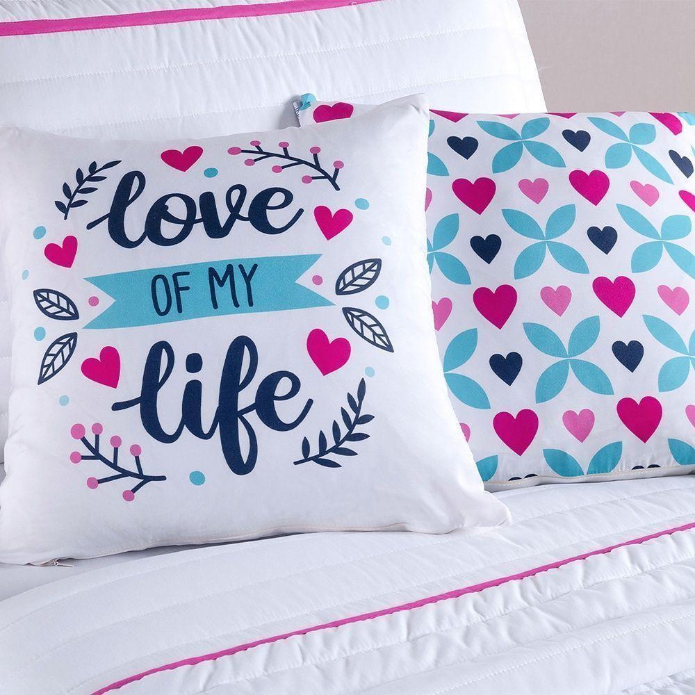 Kit Cobre Leito 4 Peças Solteiro Inove Percal 200 Fios 100% Poliéster - Love Branco/pink - 6