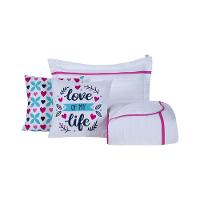 Kit Cobre Leito 4 Peças Solteiro Inove Percal 200 Fios 100% Poliéster - Love Branco/pink - 1