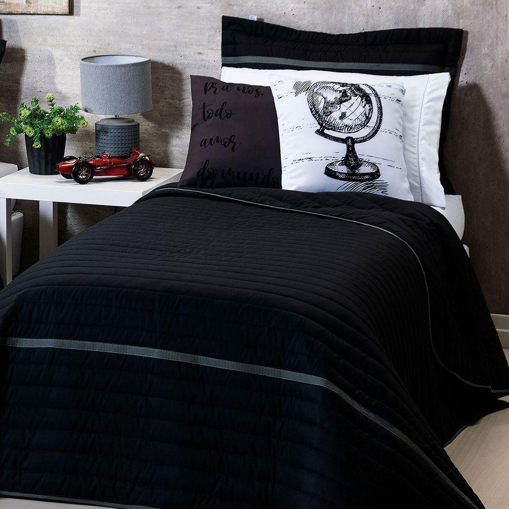 Kit Cobre Leito 4 Peças Solteiro Inove 100% Poliéster - World Preto/grafite - 1