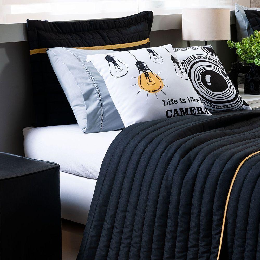 Kit Cobre Leito 4 Peças Solteiro Inove 100% Poliéster - Selfie Preto/mostarda - 2