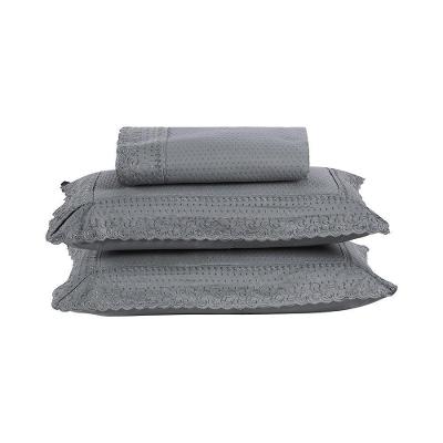 Kit Colcha 3 Peças Queen Percal 300 Fios Bordado Inglês Home Paris - Cinza