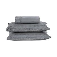 Kit Colcha 3 Peças Queen Percal 300 Fios Bordado Inglês Home Paris - Cinza - 1
