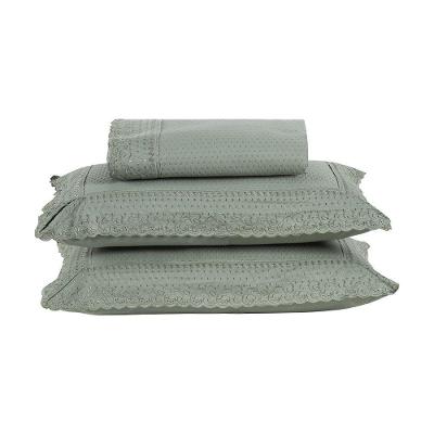 Kit Colcha 3 Peças Queen Percal 300 Fios Bordado Inglês Home Paris - Verde