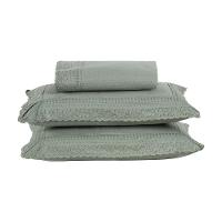 Kit Colcha 3 Peças Queen Percal 300 Fios Bordado Inglês Home Paris - Verde - 1
