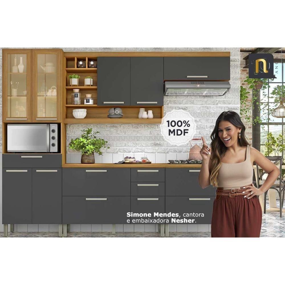 Cozinha Modulada Nesher Burguesa Premium 6 Peças (3aéreos+2balcões+1paneleiro) C6p57 Freijo-grafite-nesher - 3