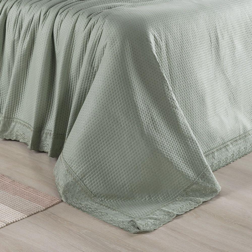 Kit Colcha 3 Peças Queen Percal 300 Fios Bordado Inglês Home Paris - Verde - 5