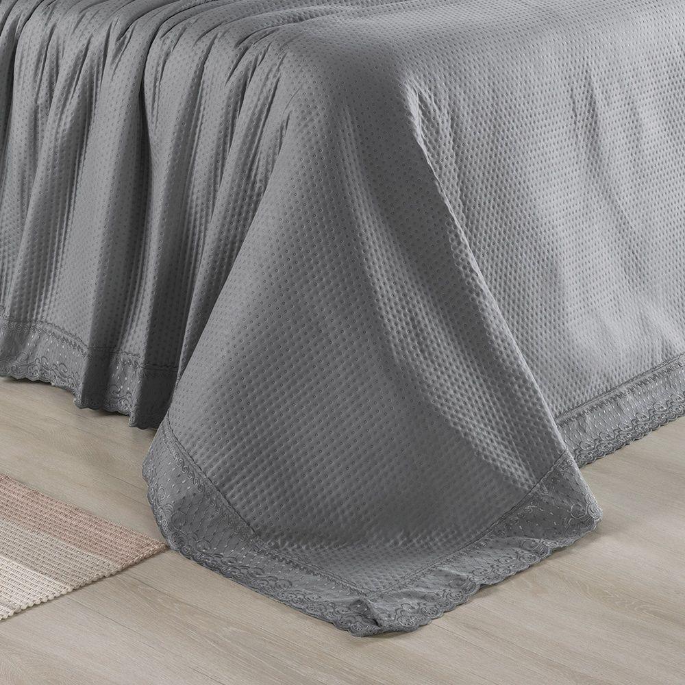 Kit Colcha 3 Peças Queen Percal 300 Fios Bordado Inglês Home Paris - Cinza - 5