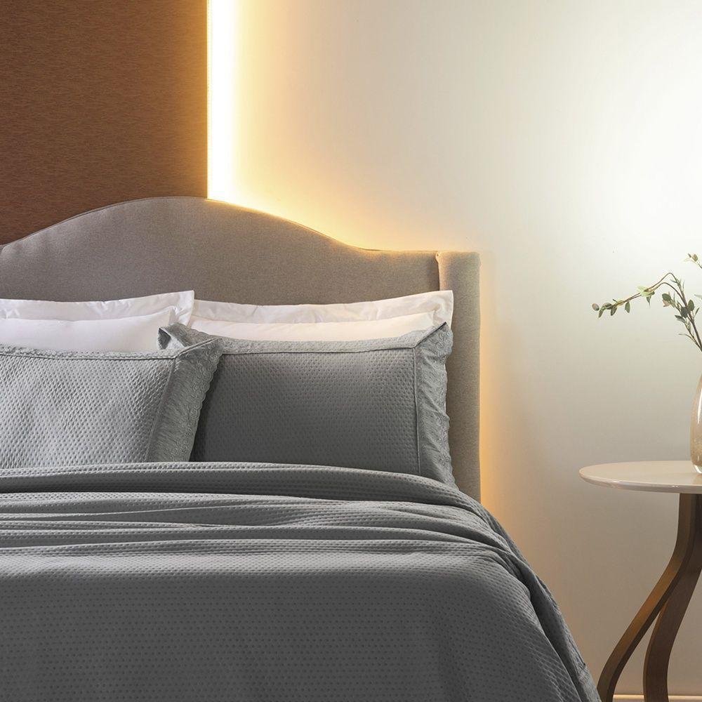 Kit Colcha 3 Peças Queen Percal 300 Fios Bordado Inglês Home Paris - Cinza - 3