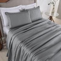 Kit Colcha 3 Peças Queen Percal 300 Fios Bordado Inglês Home Paris - Cinza