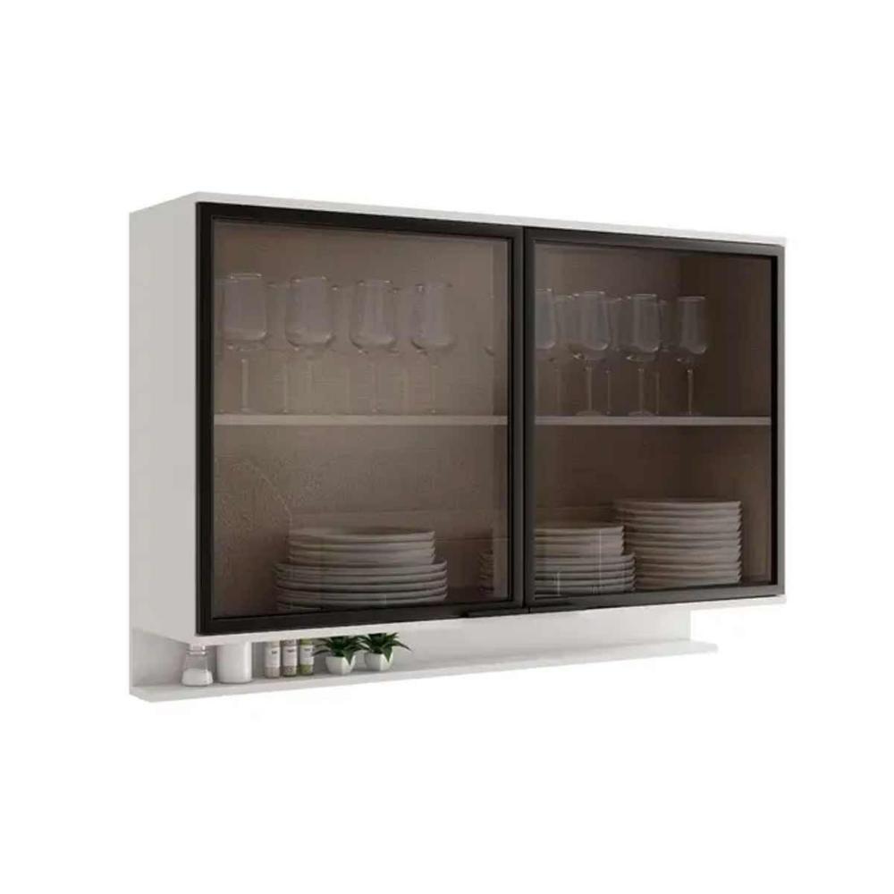 Armário De Cozinha Modulado Alpha 2500 C- 2 Portas C- Vidro 120cm Branco - Carraro - 1
